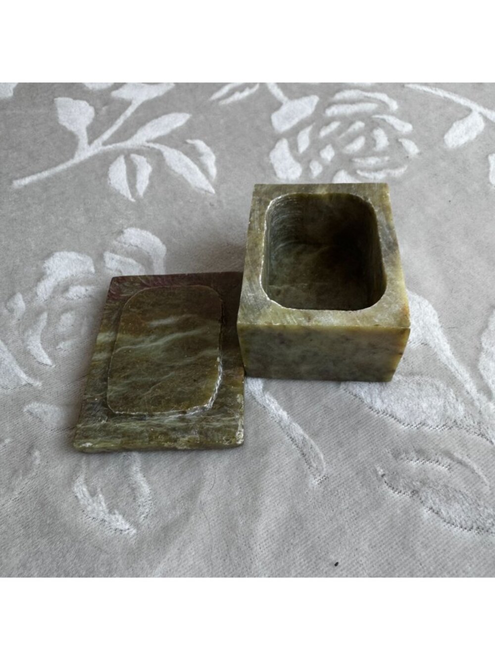 Trinket Box Mother of Pearl Inlay Marble Soapstone 2" Pink Vtg Made in India - Picture 4 of 7